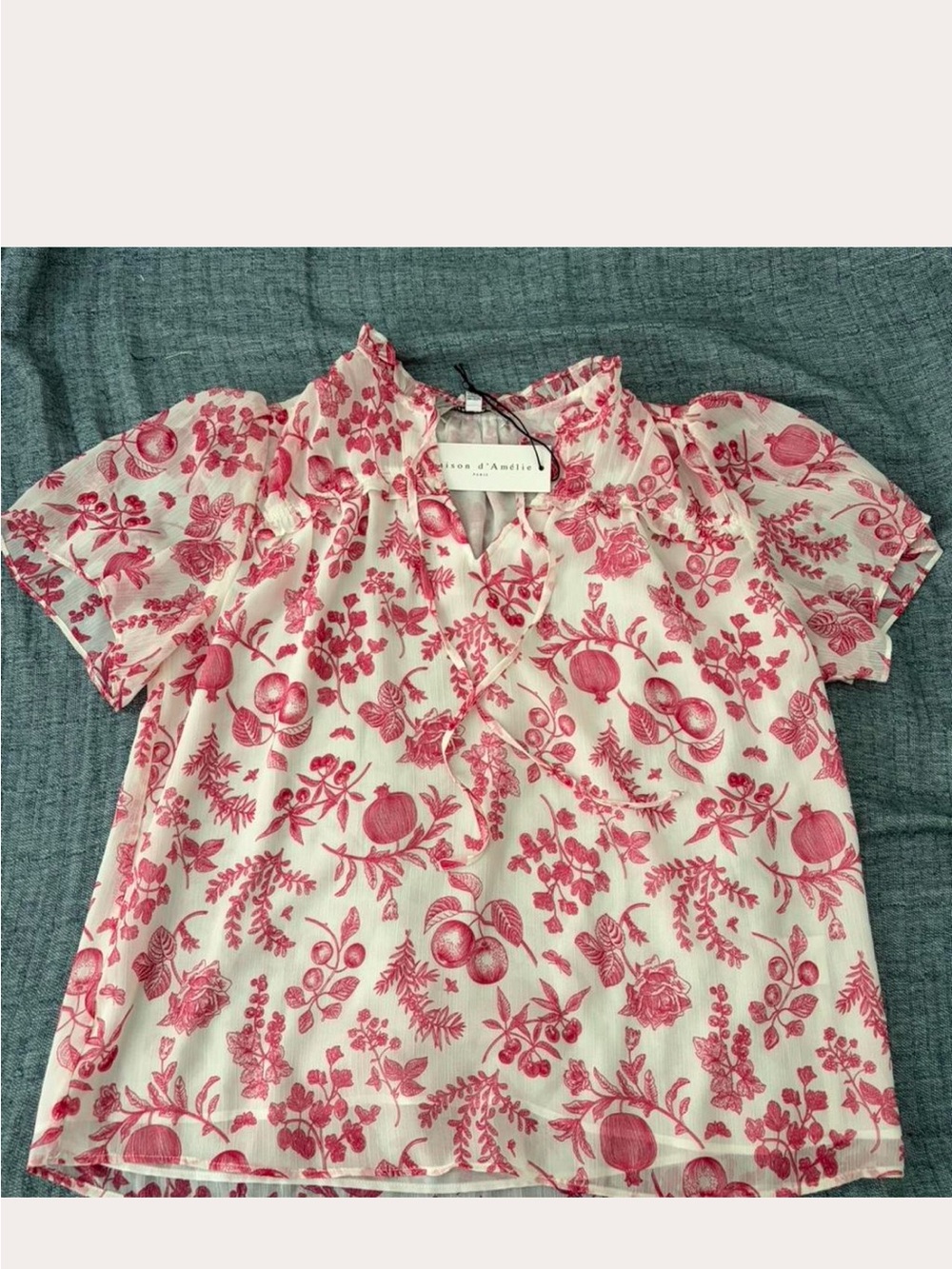 Maison d'Amelie of Paris Pink Floral Tie Neck Blouse Size Small